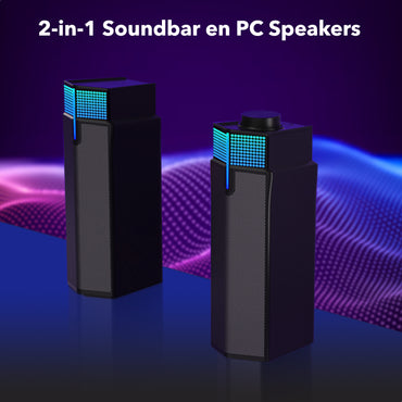 Gadgetplace 2 in 1 Soundbar PC speakers met Bluetooth 5.3: Met RGB verlichting