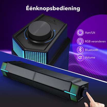 Gadgetplace 2 in 1 Soundbar PC speakers met Bluetooth 5.3: Met RGB verlichting