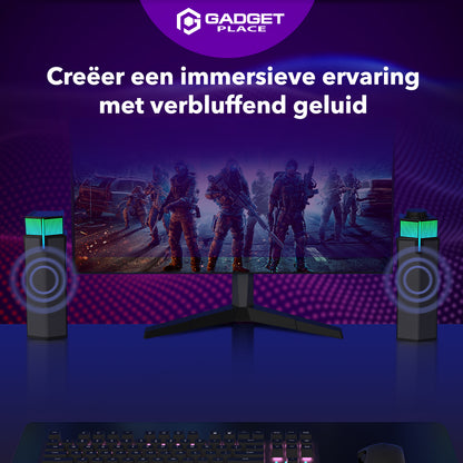 Gadgetplace 2 in 1 Soundbar PC speakers met Bluetooth 5.3: Met RGB verlichting