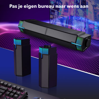 Gadgetplace 2 in 1 Soundbar PC speakers met Bluetooth 5.3: Met RGB verlichting