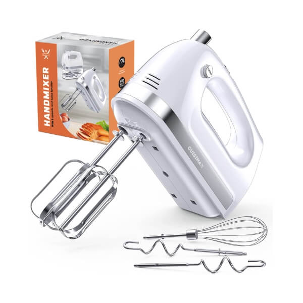 Cuisimax Handmixer 400W: 5 Standen, Turbo, met Klopgardes & Kneedhaken - De Gatgetwinkel