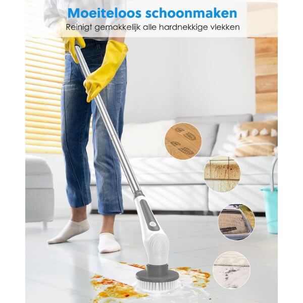 Cleanforce Elektrische Schoonmaakborstel met Steel en 6 Opzetstukken - De Gatgetwinkel