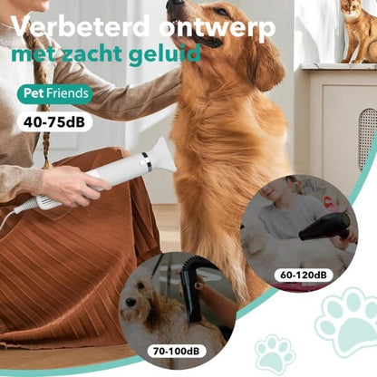 PetFriends Hondenföhn: Compact & Draagbaar - Waterblazer met 4 Opzetstukken - De Gatgetwinkel