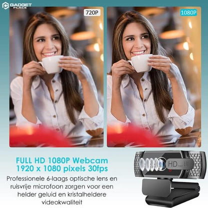 Full HD Pro Webcam 1080P met Ruisvrije Microfoon: Inclusief Tripod en Cover, voor Laptop & PC - De Gatgetwinkel