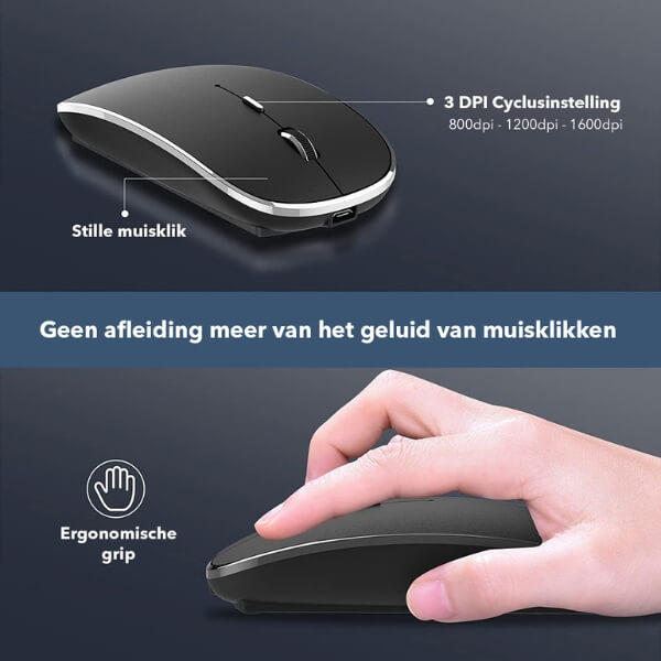 Gadgetplace Draadloze Muis: Ergonomisch, Stille Klik, USB-C - De Gatgetwinkel