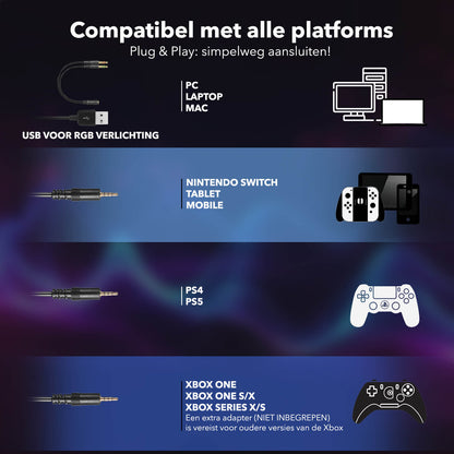 Gadgetplace Gaming Headset met Microfoon: Inclusief Houder, LED, RGB, Bedraad - De Gatgetwinkel