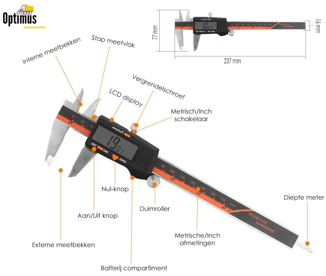 Professionele Digitale Schuifmaat: Inclusief Opbergcase - RVS - 150mm Meetbereik - De Gatgetwinkel