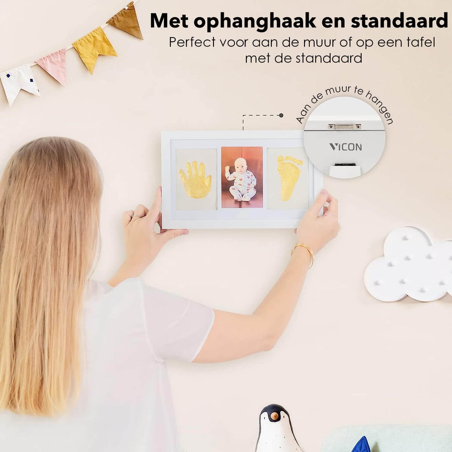 Premium Baby Fotolijst met Gipsafdruk Voet en Hand: Kraamcadeau - 33 x 20 cm - De Gatgetwinkel