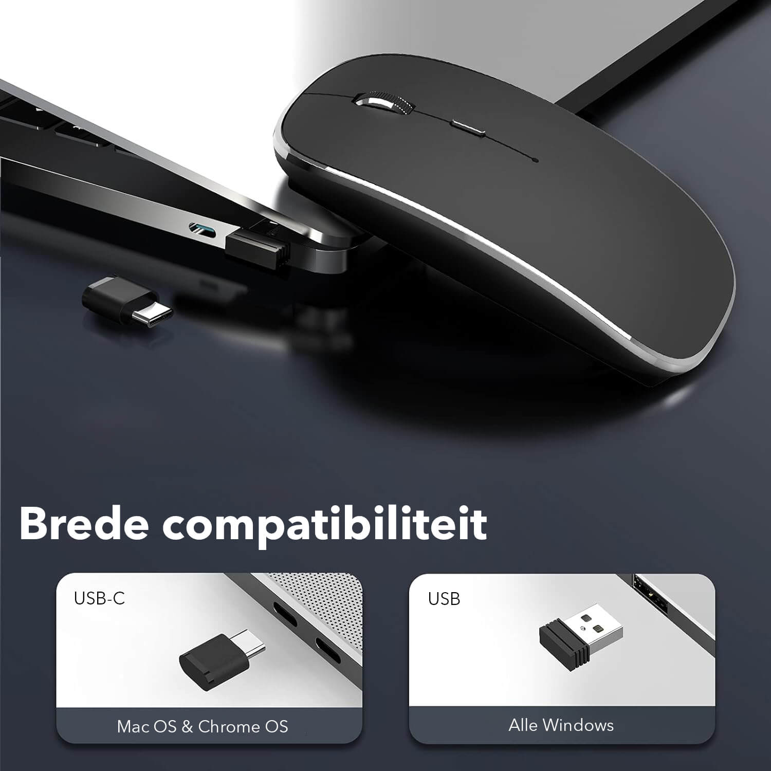 Gadgetplace Draadloze Muis: Ergonomisch, Stille Klik, USB-C - De Gatgetwinkel