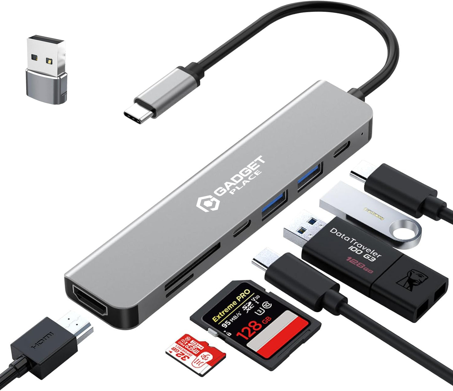 Gadgetplace USB Hub 3.0 met HDMI Poort incl. USB Adapter: 7 Poorten & 5GBps snelheid