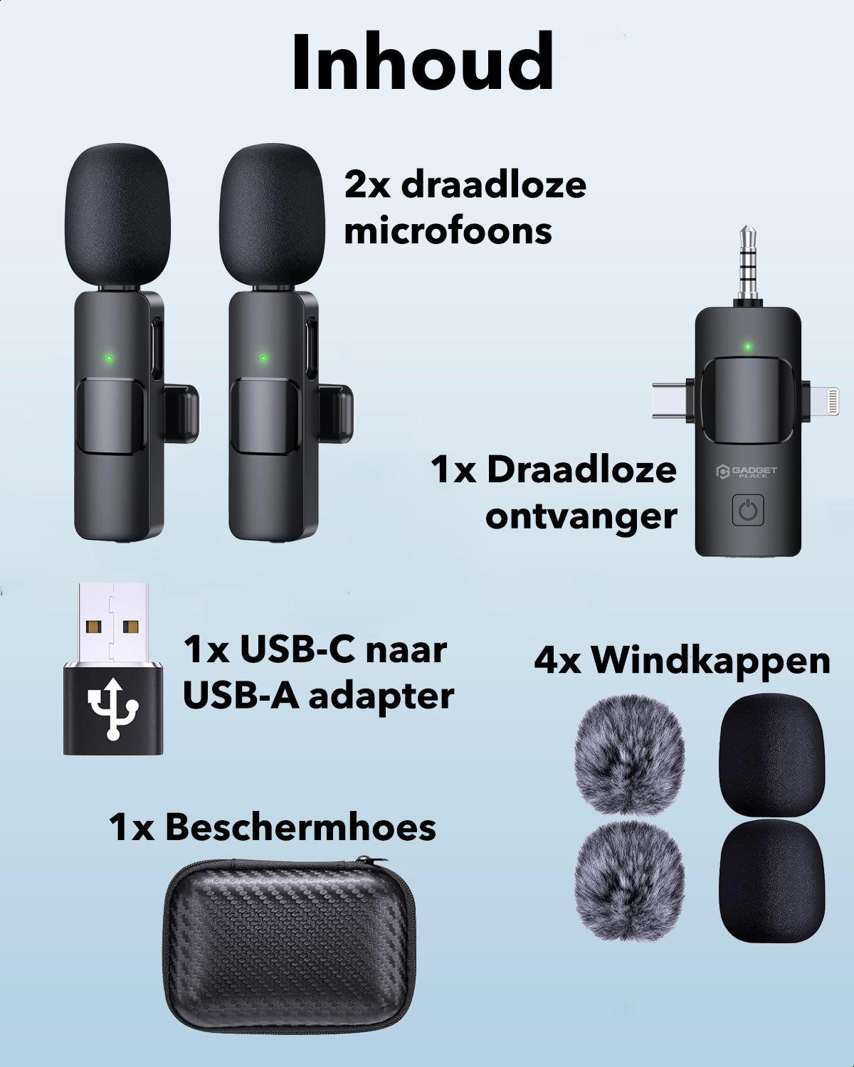 Gadgetplace Draadloze Microfoon 2 stuks met Beschermcase: Plug & Play