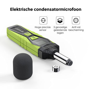 Gadgetplace Professionele Decibelmeter met Beschermhoes: Batterijen inbegrepen - 30 dB tot 130 dB