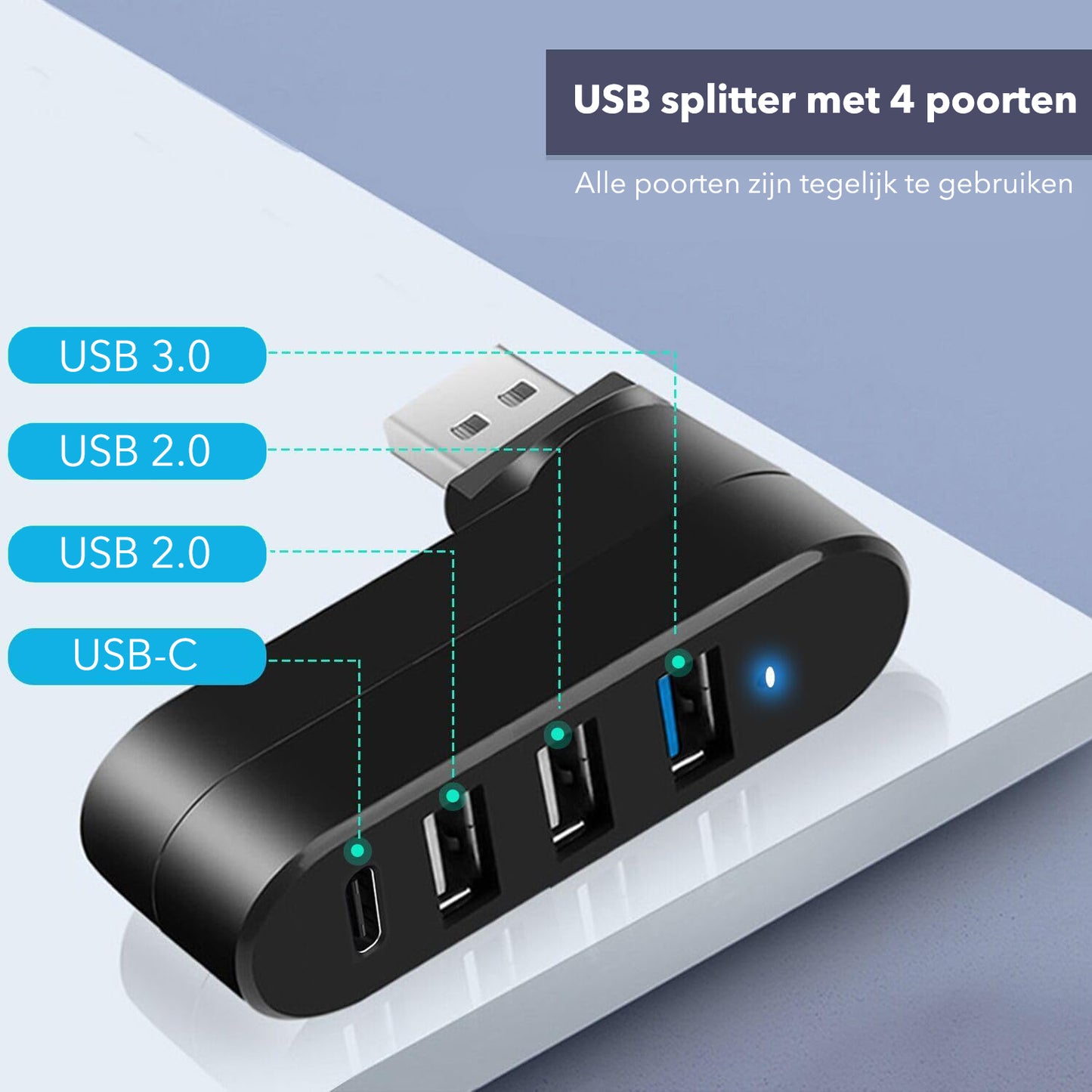 Gadgetplace USB 3.0 Hub Splitter met 4 poorten: 5GBps Transmissie snelheid