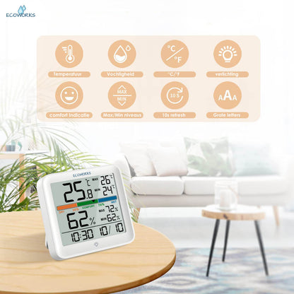 Ecoworks Weerstation Hygrometer met Achtergrondverlichting: Inclusief Batterijen - De Gatgetwinkel