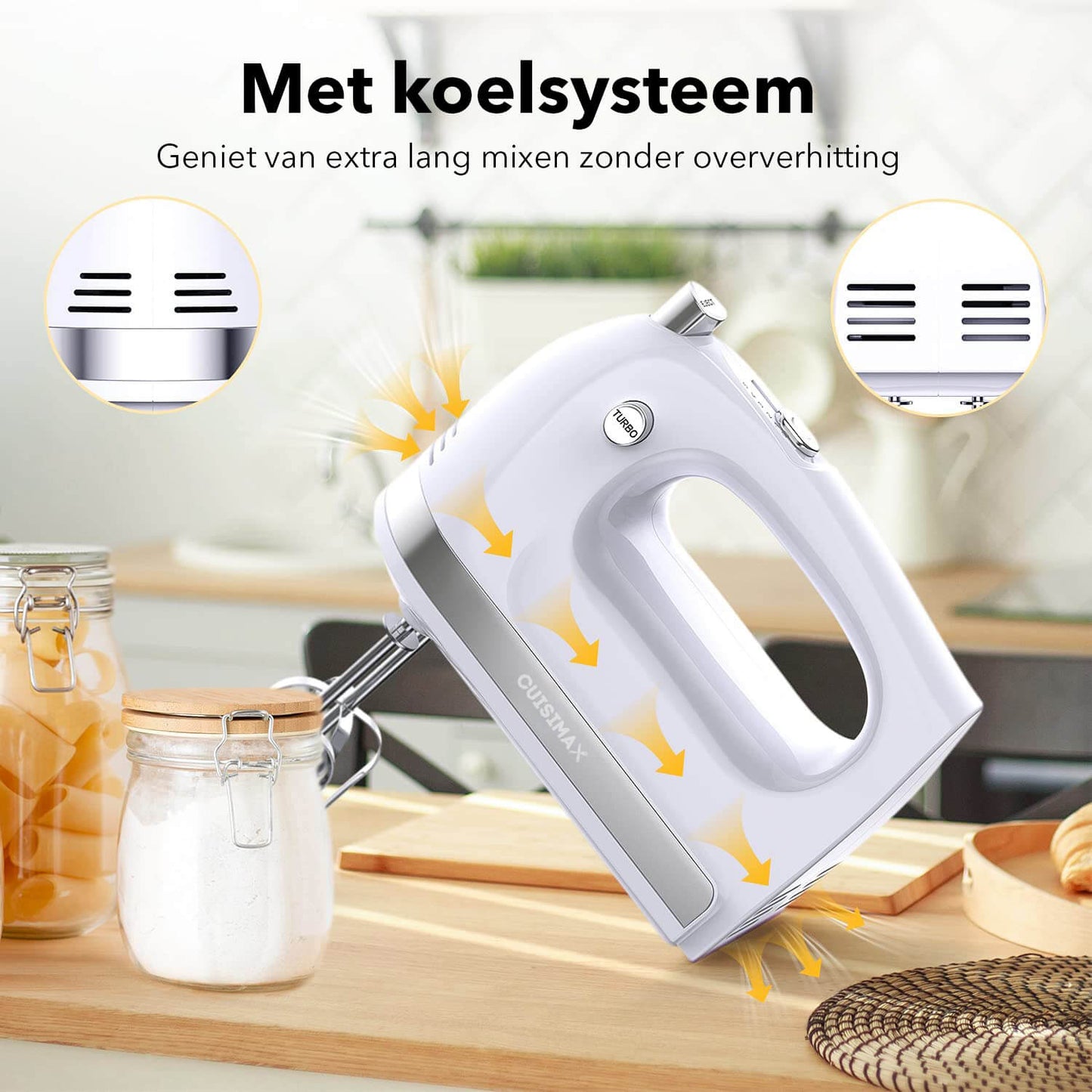 Cuisimax Handmixer 400W: 5 Standen, Turbo, met Klopgardes & Kneedhaken - De Gatgetwinkel