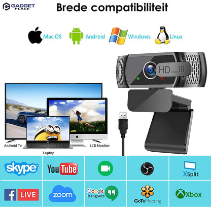 Full HD Pro Webcam 1080P met Ruisvrije Microfoon: Inclusief Tripod en Cover, voor Laptop & PC - De Gatgetwinkel