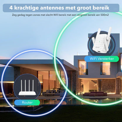 WiFi Versterker Stopcontact met Extra Groot Bereik: 1200Mbps - WPS Knop