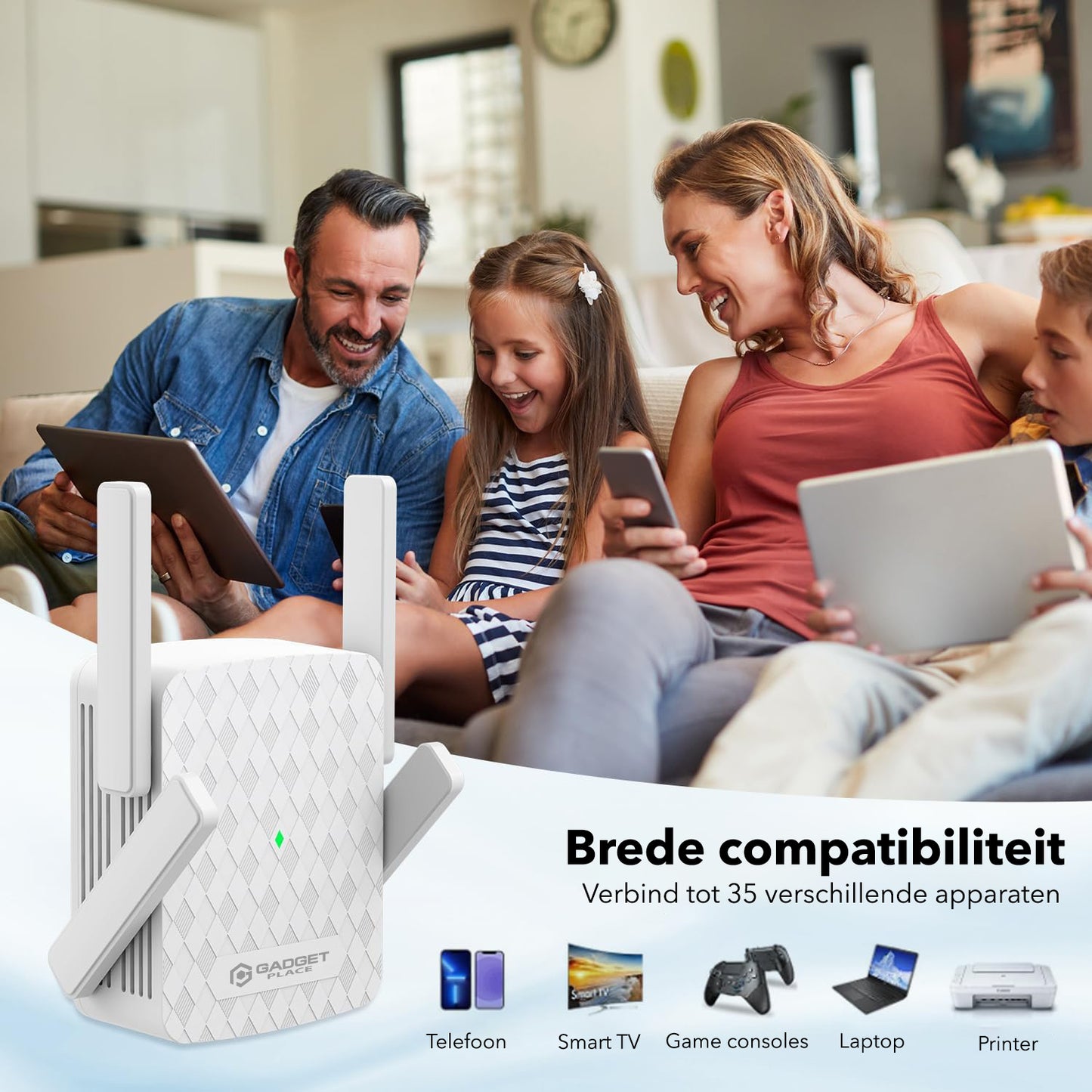 WiFi Versterker Stopcontact met Extra Groot Bereik: 1200Mbps - WPS Knop