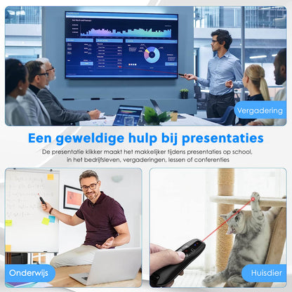 Professionele Draadloze Presenter: Rode Laser Pointer - Tot 30M Bereik - Voor PowerPoint - De Gatgetwinkel