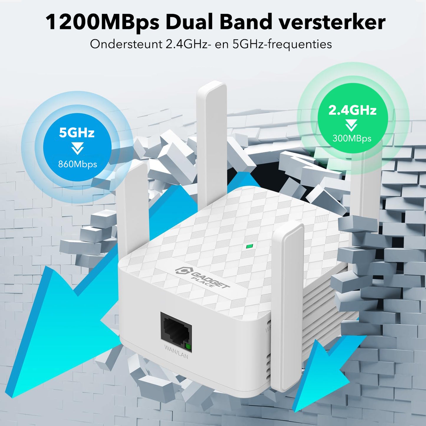 WiFi Versterker Stopcontact met Extra Groot Bereik: 1200Mbps - WPS Knop