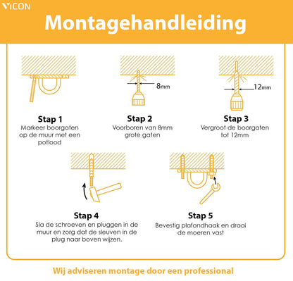 Professionele Plafondhaak: 400KG Draagvermogen - 360° Roteerbaar - RVS - De Gatgetwinkel