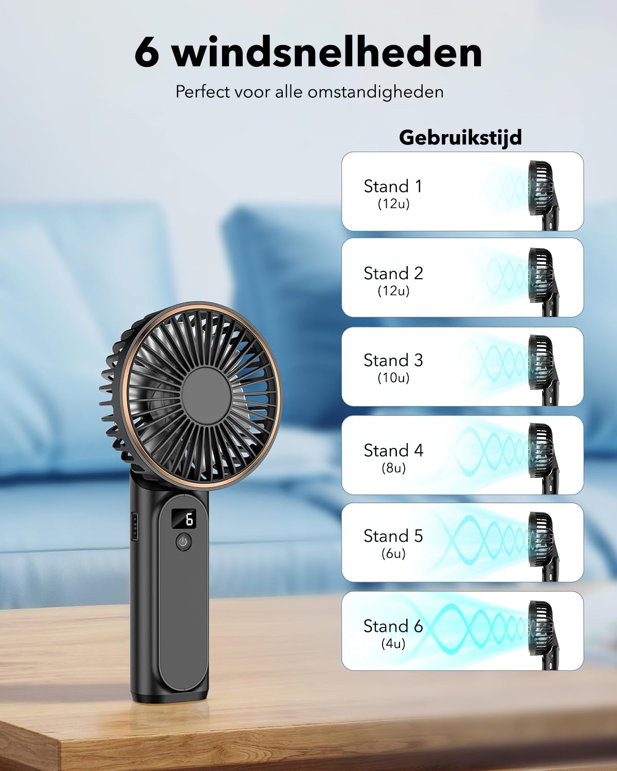 Gadgetplace Handventilator met 6 Windstanden: Met Powerbank functie