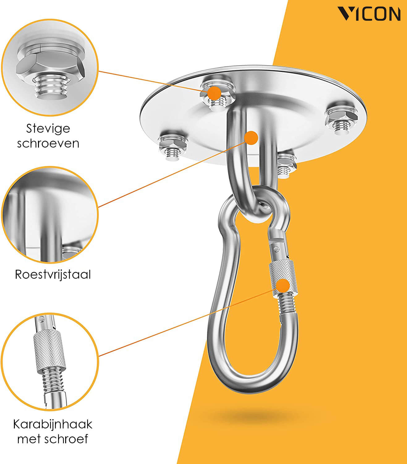 Professionele Plafondhaak: 400KG Draagvermogen - 360° Roteerbaar - RVS - De Gatgetwinkel