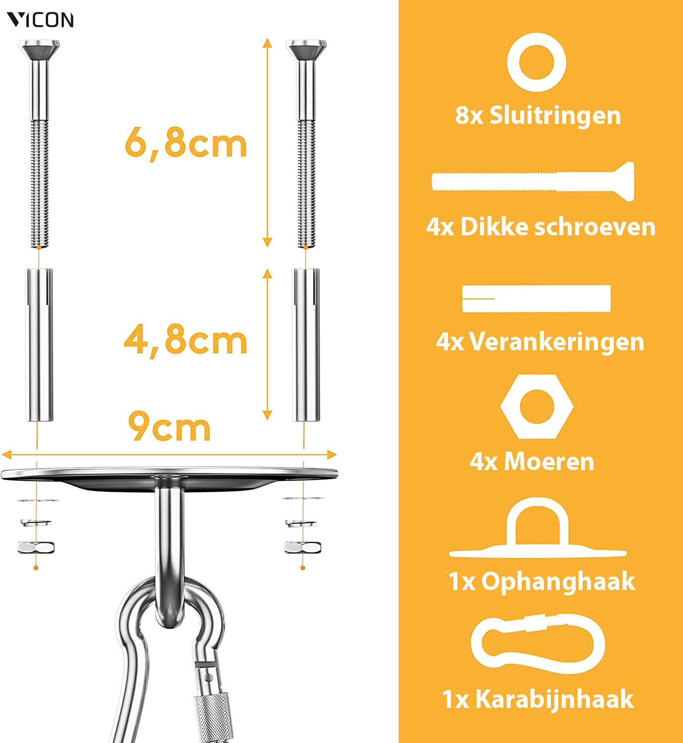 Professionele Plafondhaak: 400KG Draagvermogen - 360° Roteerbaar - RVS - De Gatgetwinkel