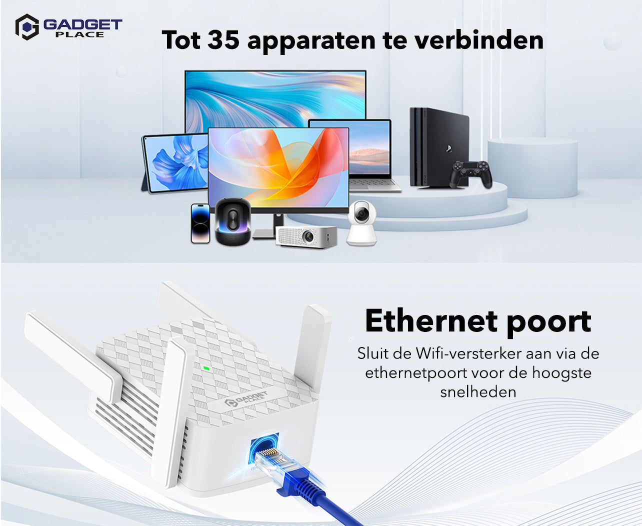 WiFi Versterker Stopcontact met Extra Groot Bereik: 1200Mbps - WPS Knop